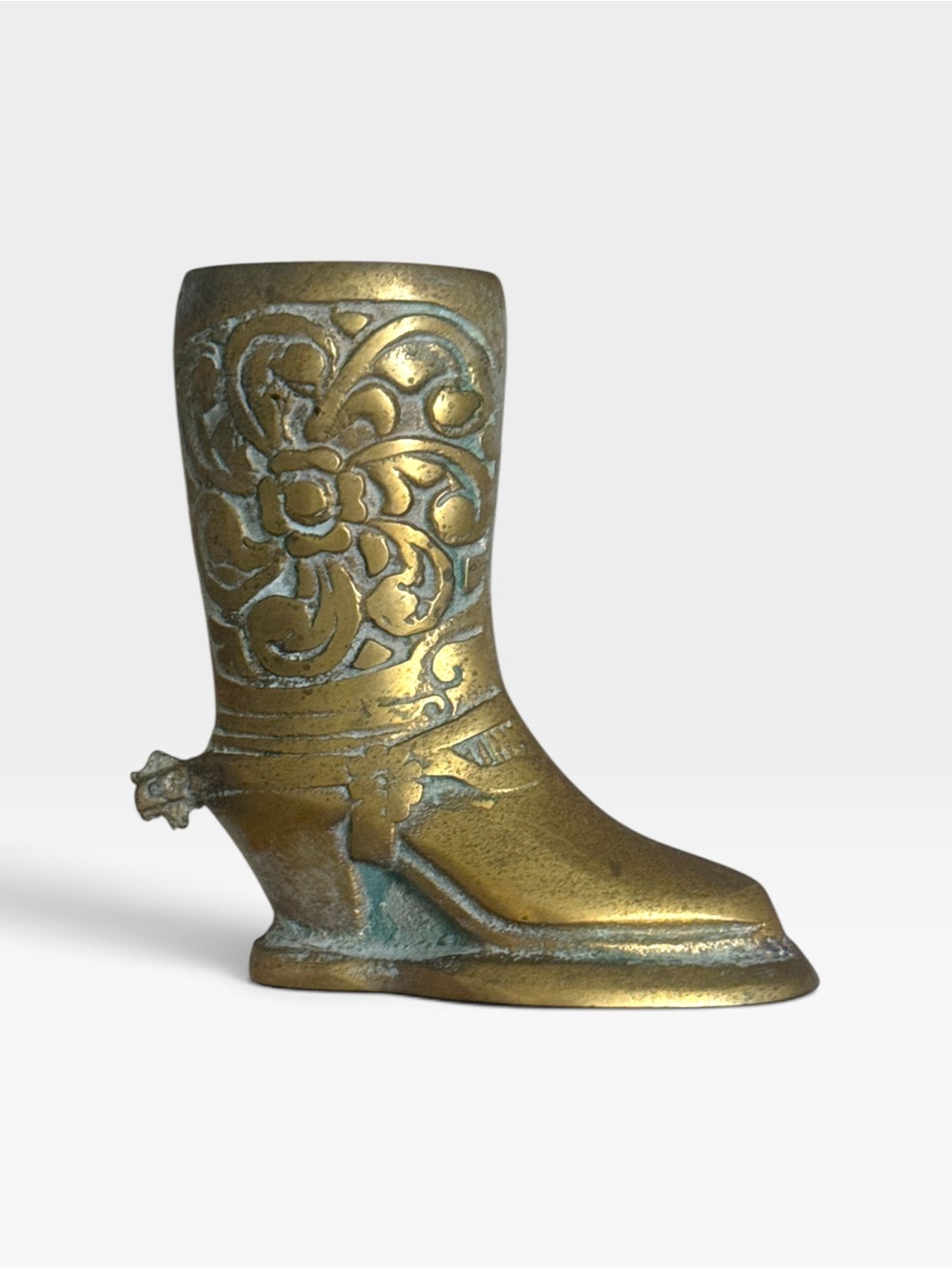 Vintage Solid Brass Cowboy Boot Matchstick / Pen Holder Paperweight Vase Decor